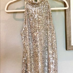 Christian Siriano Crew Neck Sequin Tank Top